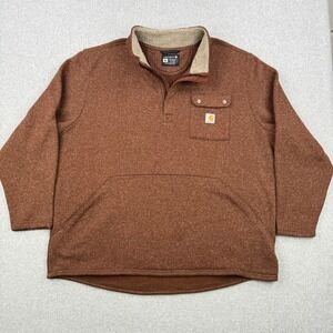 Carhartt Sweater Mens 3XL Brown Knit Relaxed Fit Quarter Zip Fleece Pockets Work